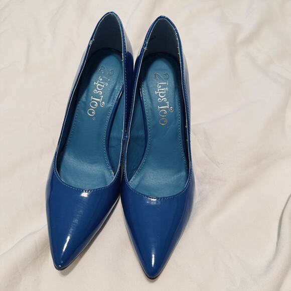 2 Lips Too patent leather heels Royal Blue dress shoes pumps sz 6.5 statement - Picture 3 of 7